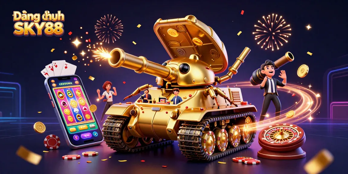 Engage in thrilling gameplay and action with Đăng nhập SKY88 at a vibrant miniature casino scene.