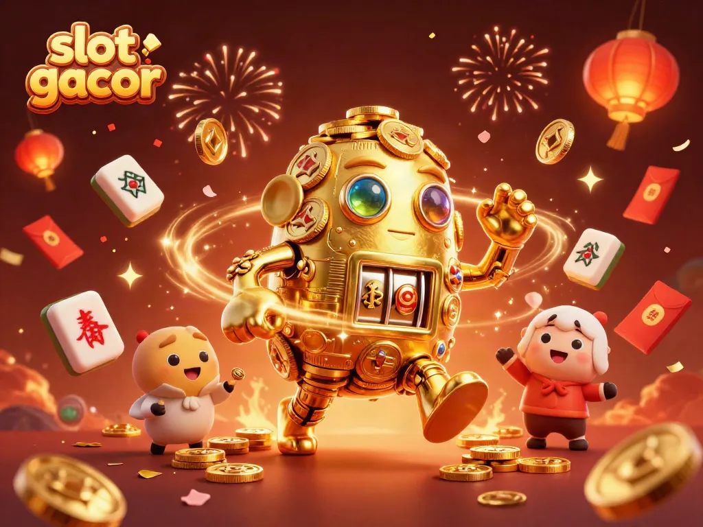 Experience the thrill of slot gacor with an animated golden golem and festive casino elements.