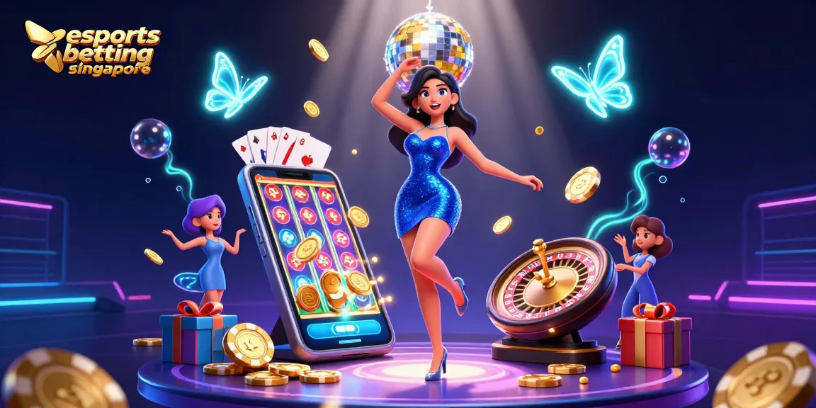 Engage with esports betting singapore featuring a glamorous woman, vibrant gaming elements, and a dynamic scene.