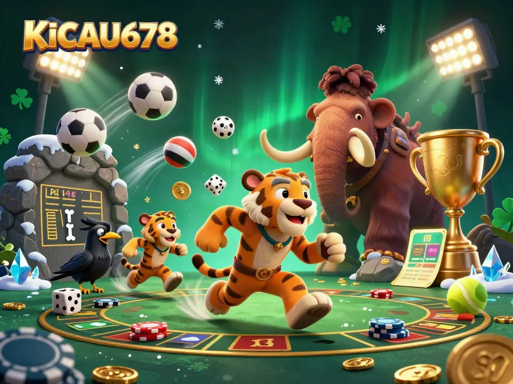 KICAU678 showcases lively caveman casino action with vibrant gaming elements and energetic characters.