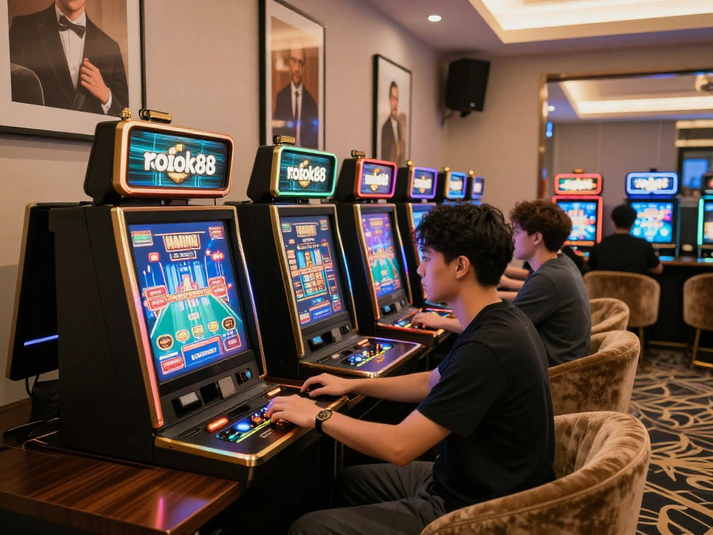 Experience premium gaming with rokok88 in an elegant lounge setting, showcasing sophistication and luxury.