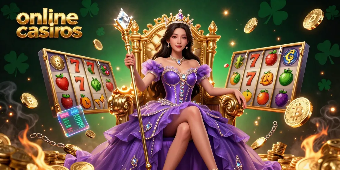 Engage with captivating online casinos featuring a princess in a royal setting surrounded by dynamic gaming elements.