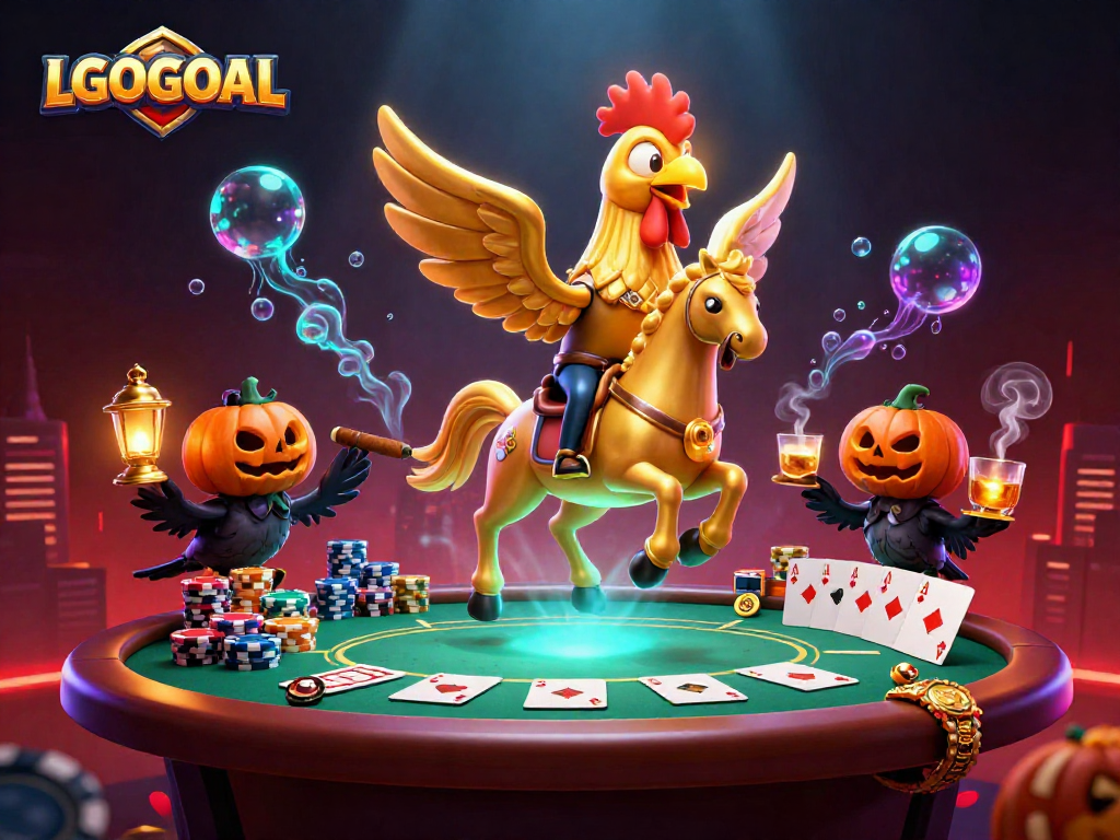 Experience the enchanting LGOGOAL casino night with thrilling moments from golden rooster characters and poker action.
