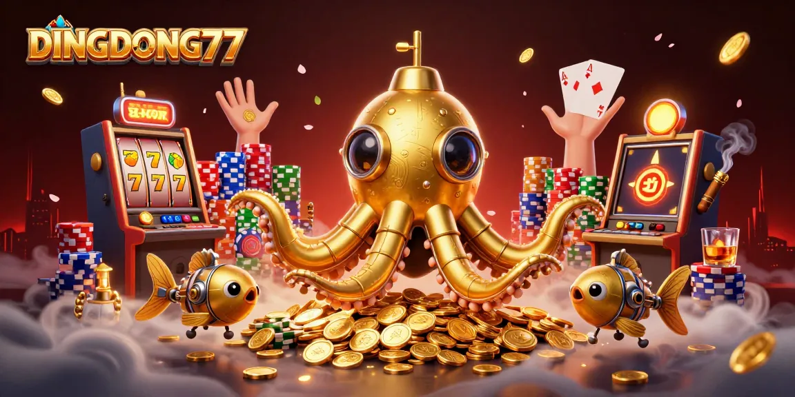 Play with DINGDONG77 in an ultra-detailed casino scene, featuring dynamic slot machine action and rich gambling elements.
