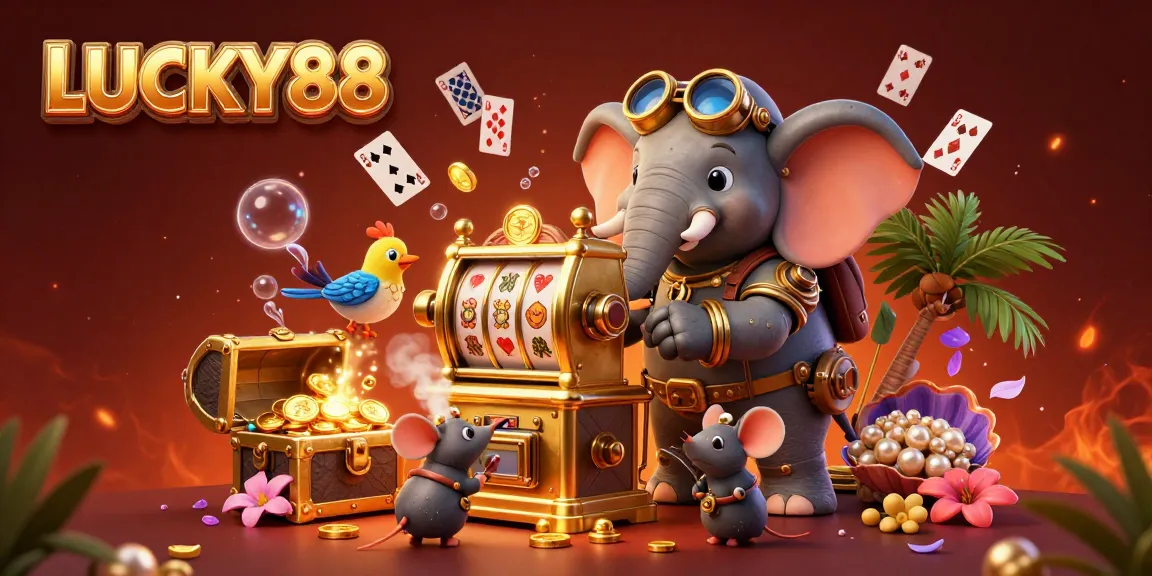 LUCKY88 captivates players with a vibrant 3D scene featuring steampunk elements and dynamic gaming action.