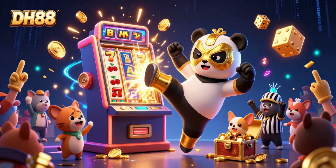 Experience thrilling gaming with DH88's vibrant 3D casino illustration featuring exciting characters and jackpot elements.