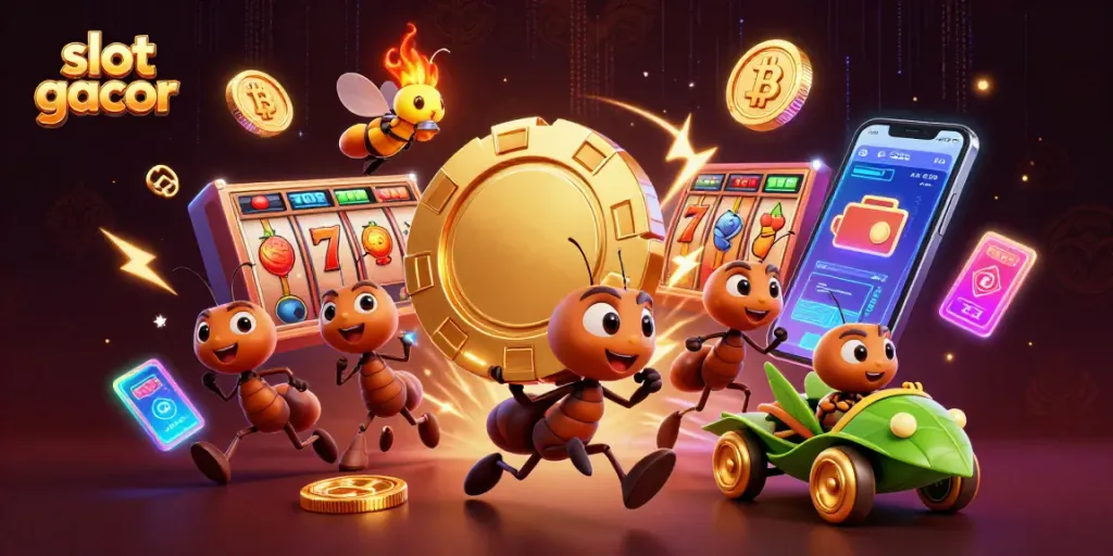 Gali slot gacor dengan heist lucu dan chip poker emas dari tim semut yang lincah.