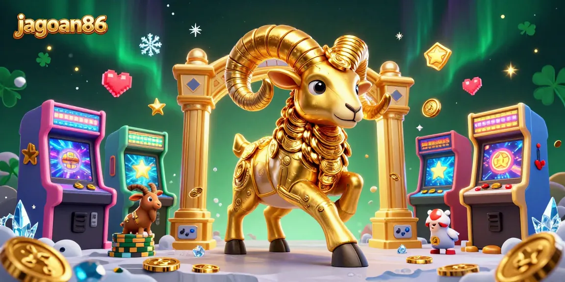 Experience thrilling gameplay with jagoan86 featuring a massive golden ram charging through a vibrant casino scene.