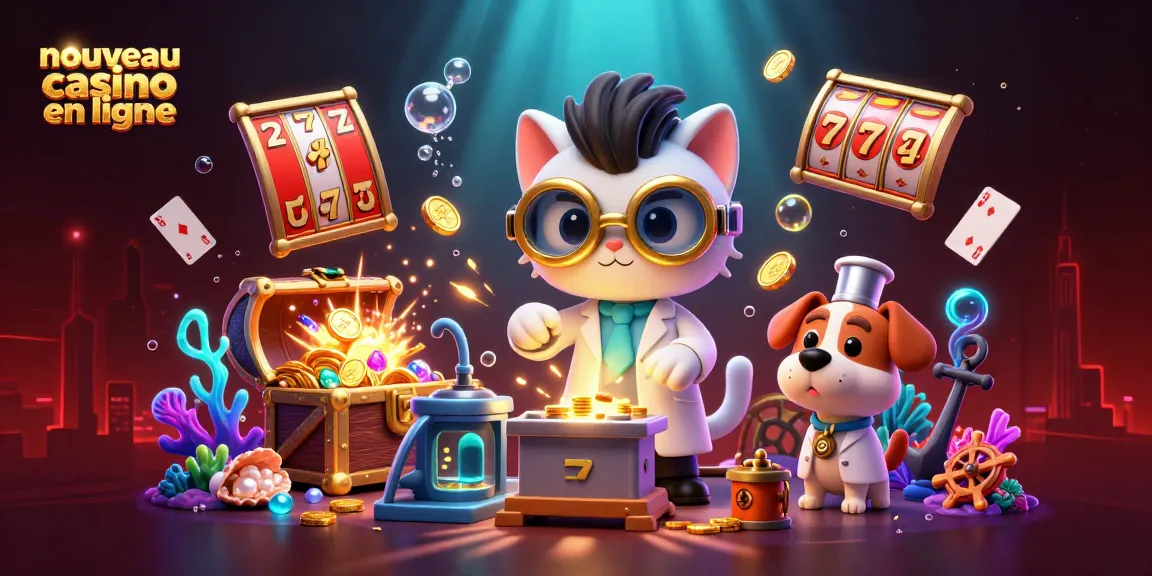 Vivez le frisson du nouveau casino en ligne avec cette illustration dynamique en 3D mettant en avant des éléments de jeu passionnants.