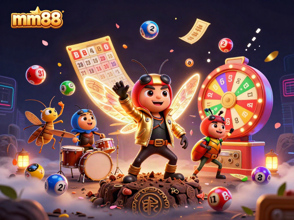 Experience thrilling moments with mm88 as a vibrant cicada rock star and dynamic lottery elements shine.