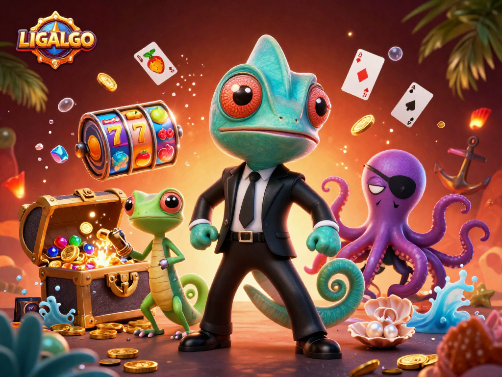 LIGALGO spins the wheel of fortune with vibrant slot reels and dynamic casino elements.
