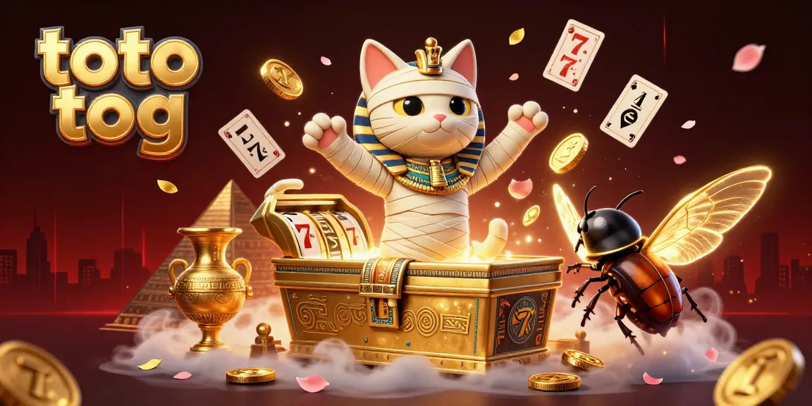 Toto tog showcases a vibrant casino scene with a mummy cat and slot elements, highlighting thrilling gameplay.