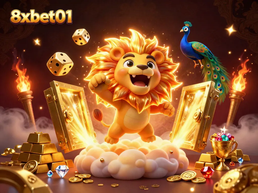 Experience vibrant slots gameplay at 8xbet01 with dynamic golden treasures and roaring sun lion.
