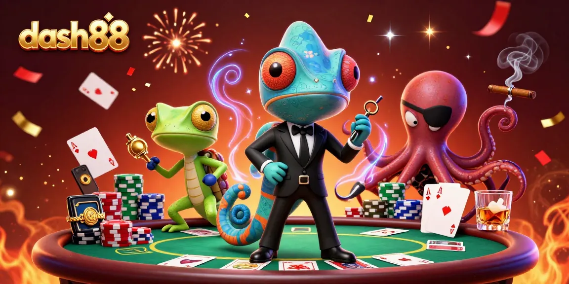 Join the fun at dash88 casino with vibrant characters and poker ambiance.