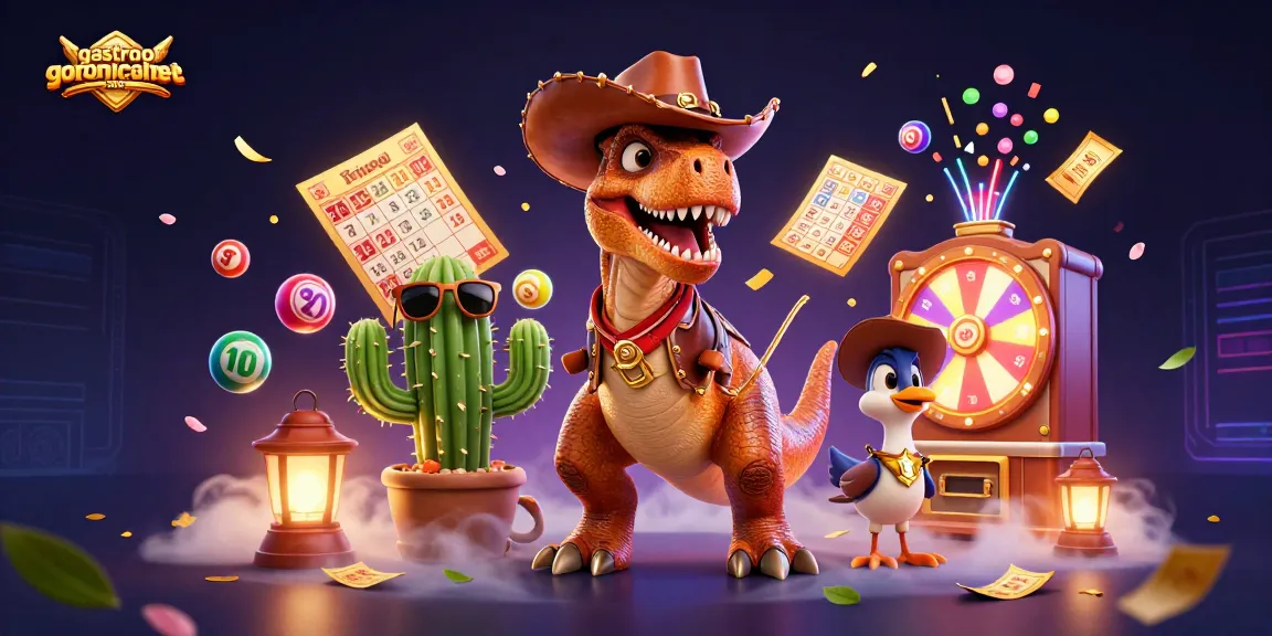 Experience thrilling gameplay with gastronomicalme featuring a vibrant cowboy dinosaur and casino elements.