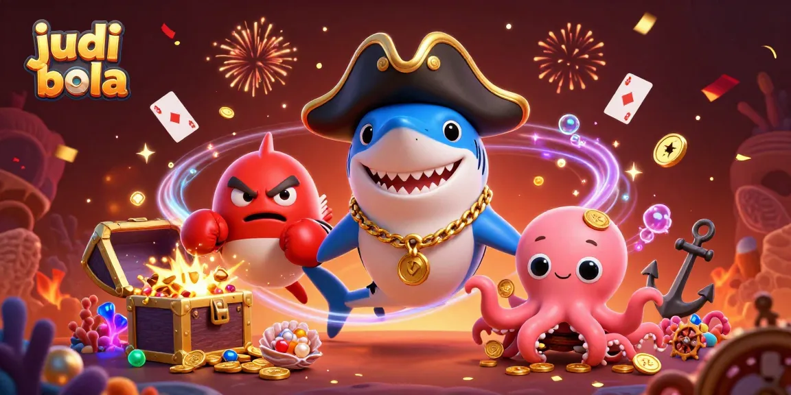 Engage in judi bola excitement with a lively cartoon pirate scene brimming with vibrant gambling elements.