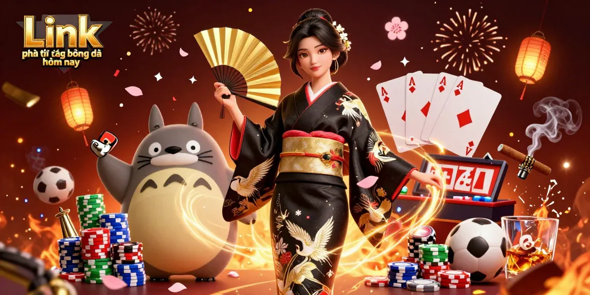 Bet on Link phát trực tiếp bóng đá hôm nay with an exciting Asian-themed illustration showcasing rich gambling elements.