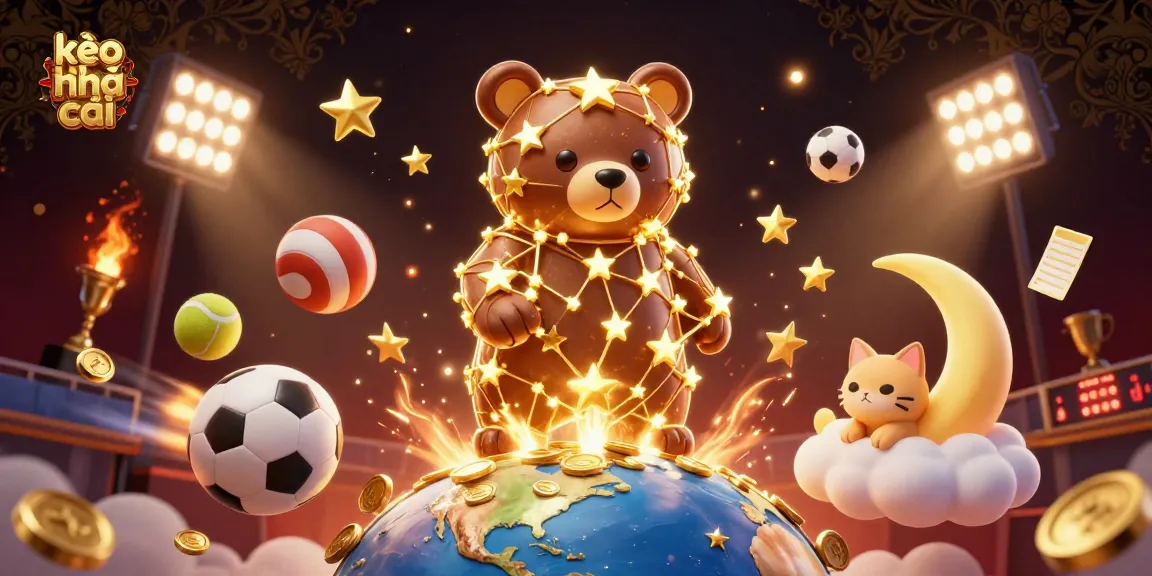 Engage with kèo nhà cái by exploring vibrant sports betting visuals featuring dynamic sports balls and golden trophy elements.
