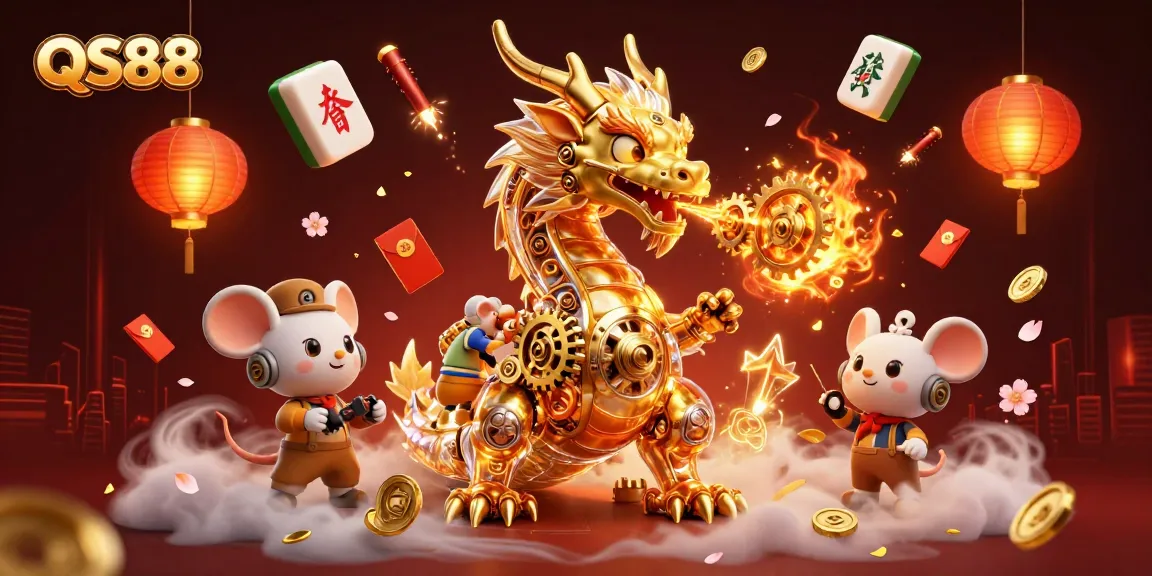 Engage with QS88's immersive gaming experience featuring a golden dragon and thrilling casino elements in action.