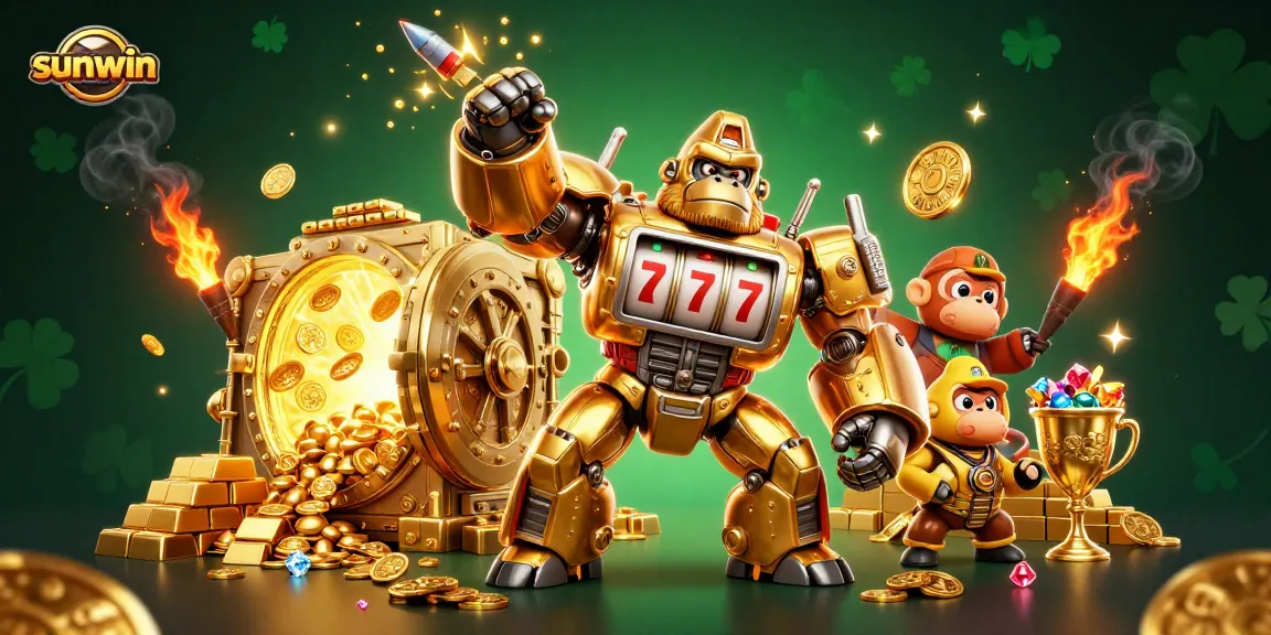 Experience the thrill of sunwin's golden gorilla mech in an explosive casino adventure.