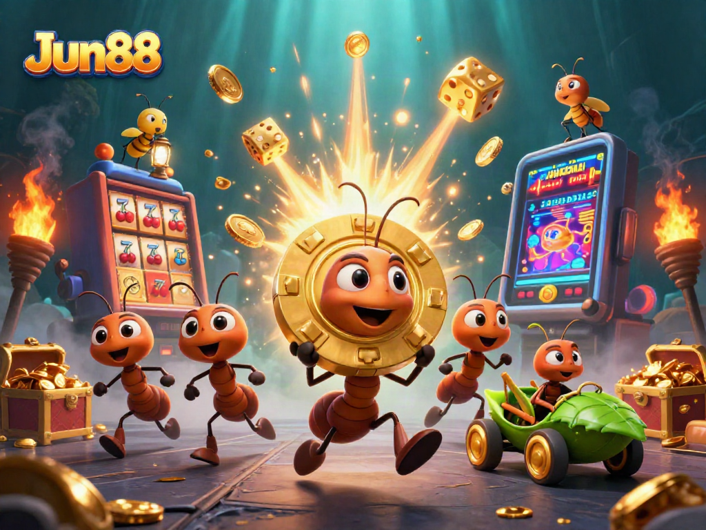 Experience the excitement of Jun88 as cartoon ants embark on a thrilling casino heist!