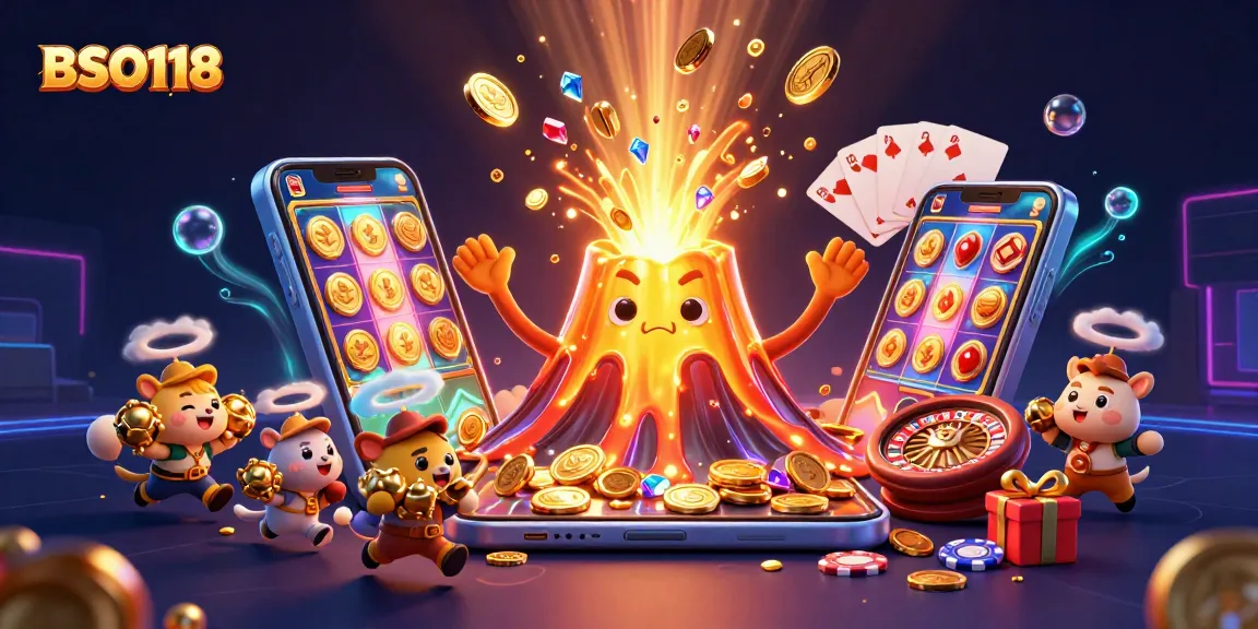 Engage with BSO118 strategies while witnessing a vibrant casino eruption featuring treasure and rewards.