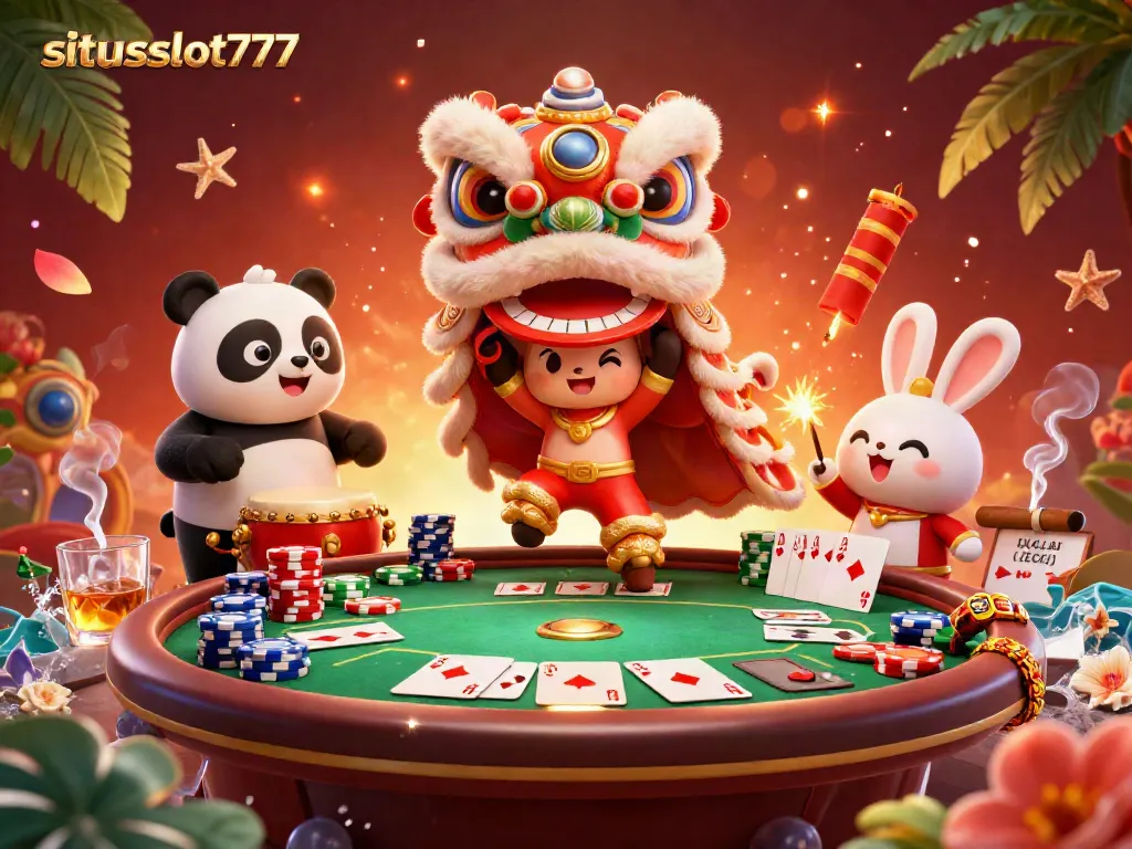 Experience the excitement of situsslot777 with vibrant characters and casino elements in a festive atmosphere.