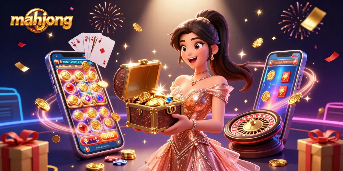 Experience mahjong excitement with golden treasures in this vibrant 3D casino illustration.