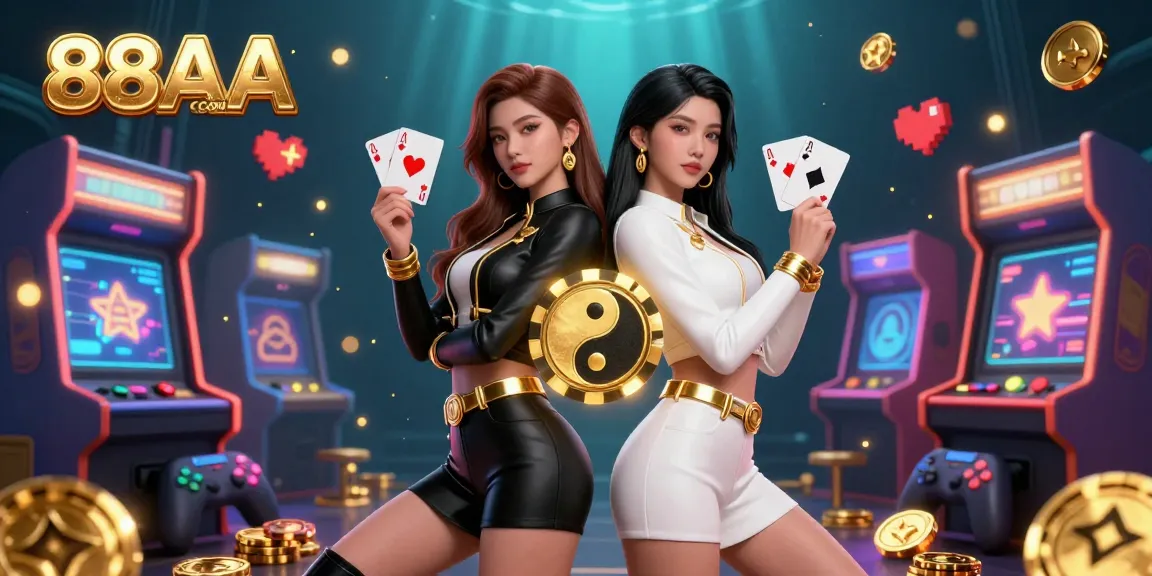 Engage with 88AA COM as stunning Asian women showcase their cards surrounded by vibrant casino elements.