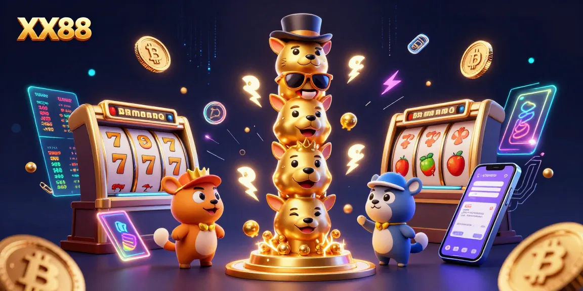 Join the excitement at XX88 with a vibrant 3D casino scene featuring animated characters and Neon effects.
