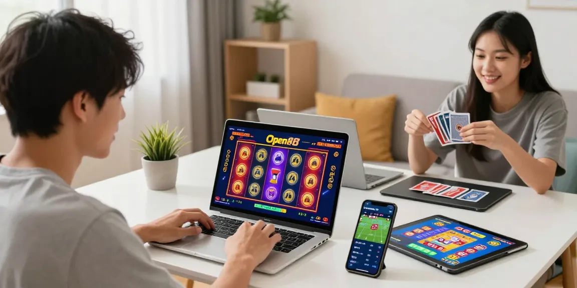 Enthusiastic players enjoying various games on the Open88 online gambling platform.