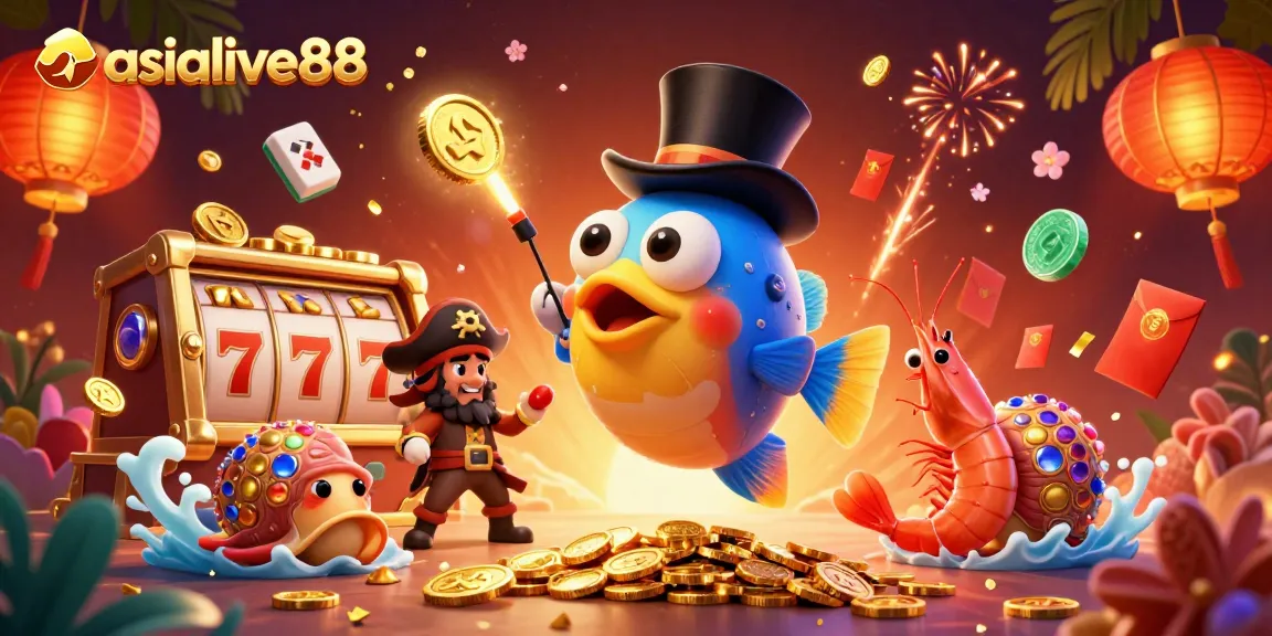 Engage with asialive88's thrilling gaming adventure featuring a vibrant 3D anglerfish scene.