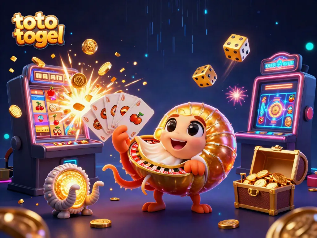 Engage in toto togel with a vibrant 3D casino scene showcasing a glowing nautilus and exciting game elements.