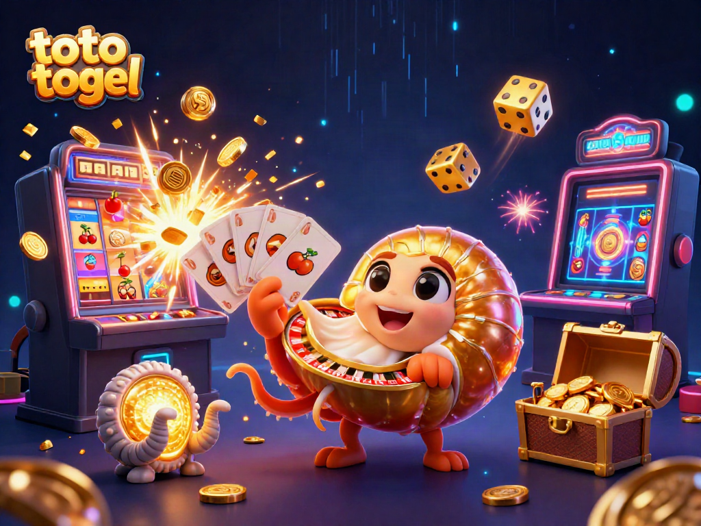 Engage in toto togel with a vibrant 3D casino scene showcasing a glowing nautilus and exciting game elements.