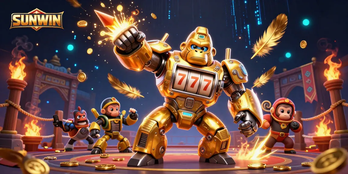 SUNWIN brings exhilarating gameplay with a striking golden gorilla mech in a vibrant casino scene