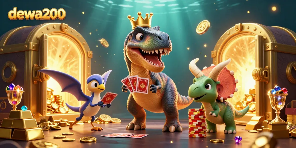 dewa200 mempromosikan keseruan bermain dengan karakter dinosaurus di kasino virtual dengan suasana berkilau.