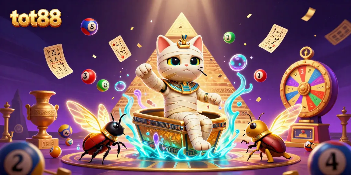 Experience the excitement of tot88's casino realm with a vibrant mummy cat and many games!