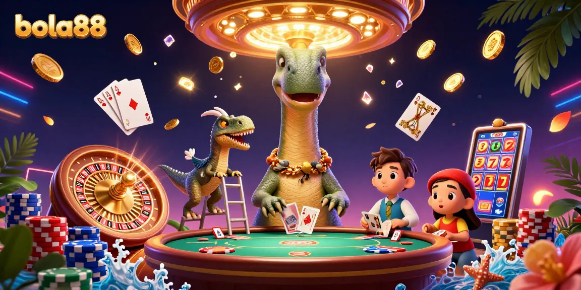 Engage with bola88 for an exciting gaming adventure, featuring colorful characters and vibrant casino elements.