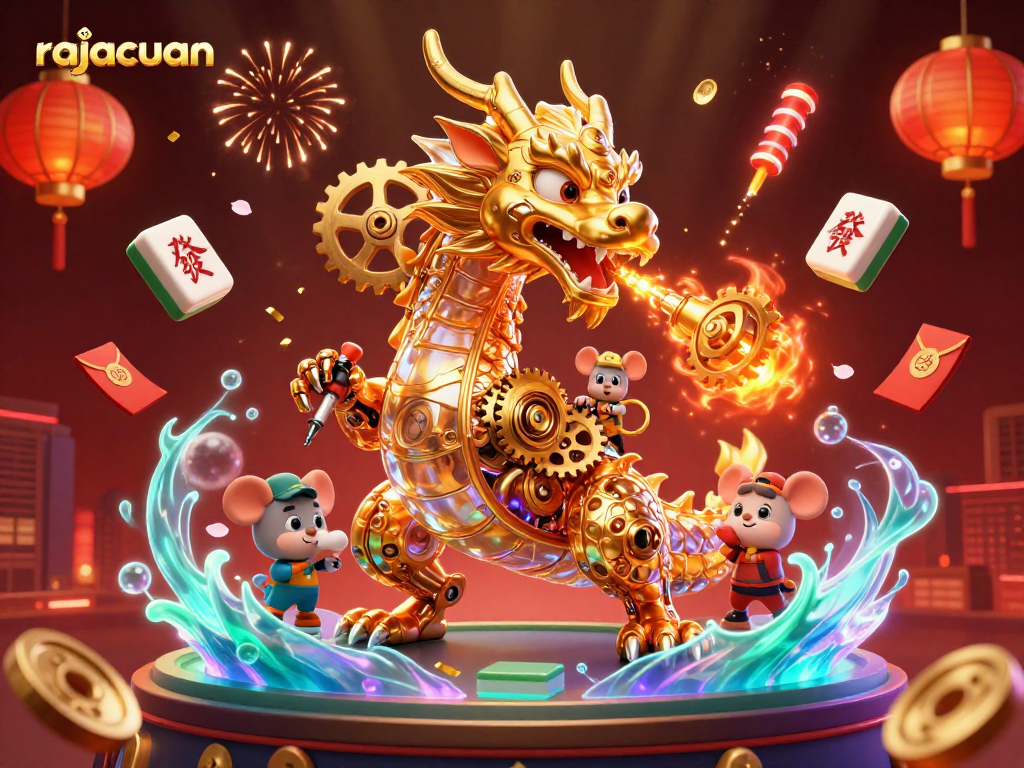Experience the excitement of rajacuan with a vibrant dragon and engaging casino-themed elements.