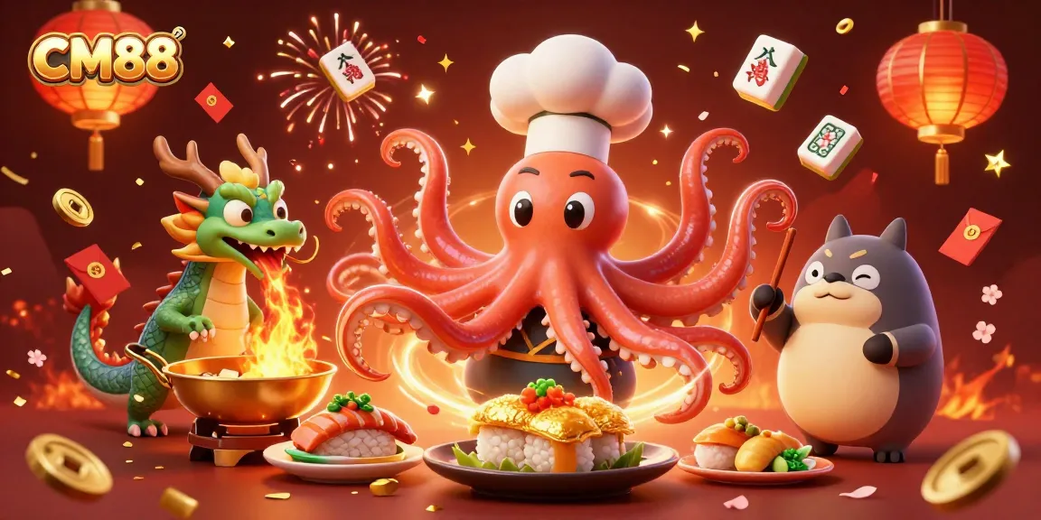 Engage with CM88's exciting gaming experience featuring vibrant 3D illustrations of unique characters and dynamic casino elements.