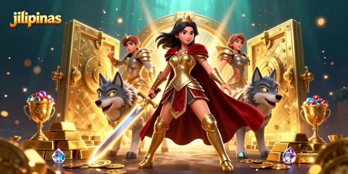 Experience thrilling games and promotions at jilipinas with dynamic casino elements surrounding a warrior queen.