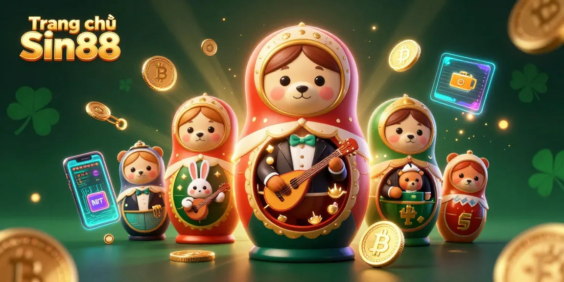Engage with Trang chủ Sin88 through a vibrant 3D casino scene featuring dazzling characters and crypto elements.