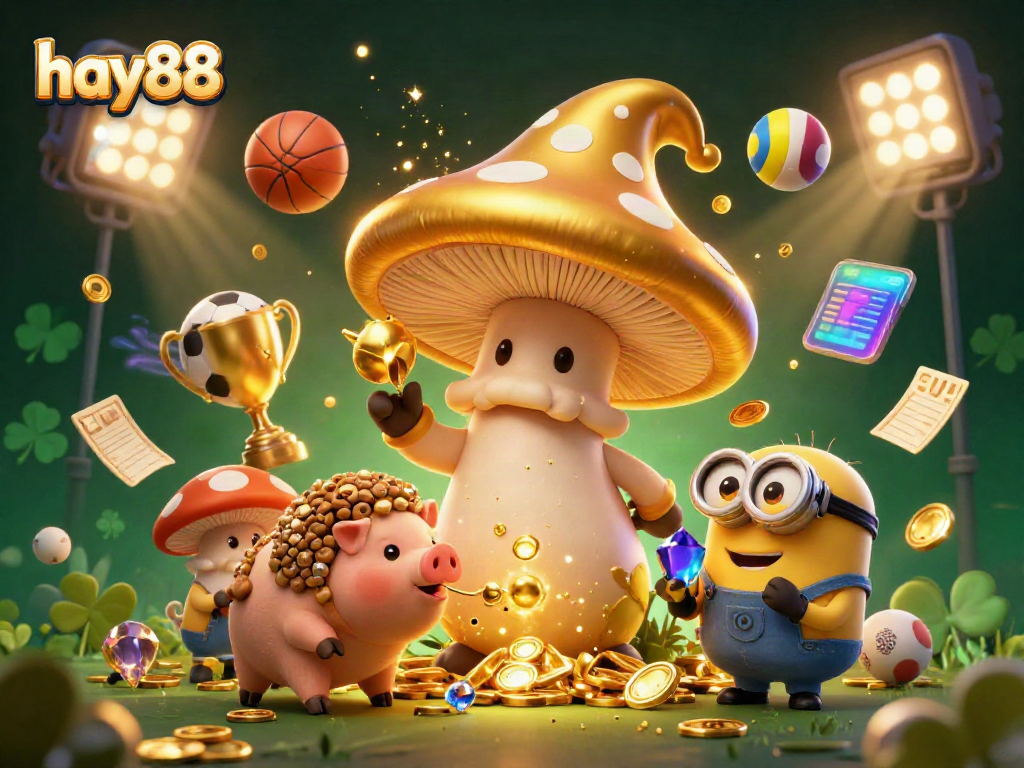 Experience the magic of hay88 with enchanting golden characters and action-packed betting elements in a vibrant 3D casino scene.