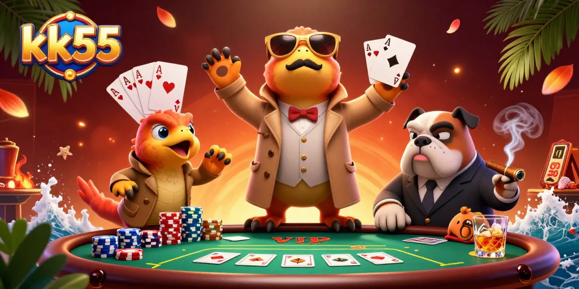 Engage in thrilling gameplay at kk55 with festive poker characters and vibrant casino atmosphere.