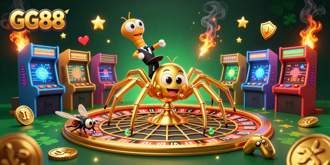 Engage in thrilling GG88 gaming with a golden spider and a centipede croupier at the roulette wheel.