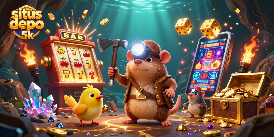Engage with situs depo 5k in an exciting treasure hunt with vibrant casino elements and dynamic characters!