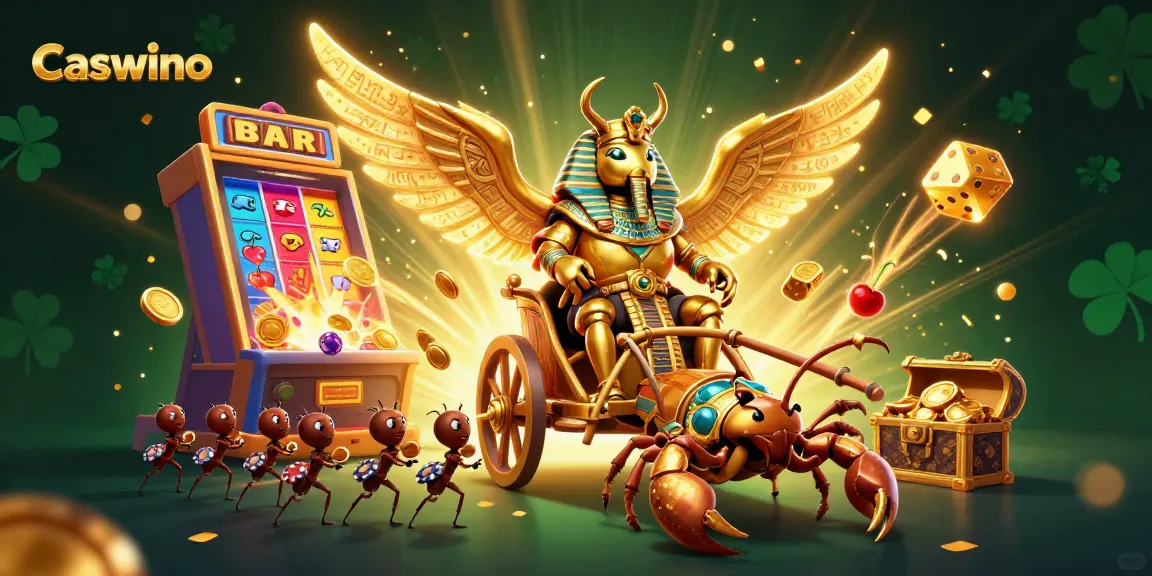 Experience Caswino's dynamic gaming with a golden scarab beetle and lavish casino elements.