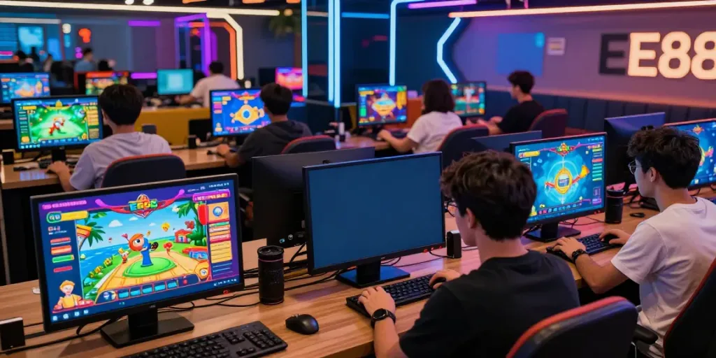 EE88 users engaging in vibrant online games, showcasing excitement and community.