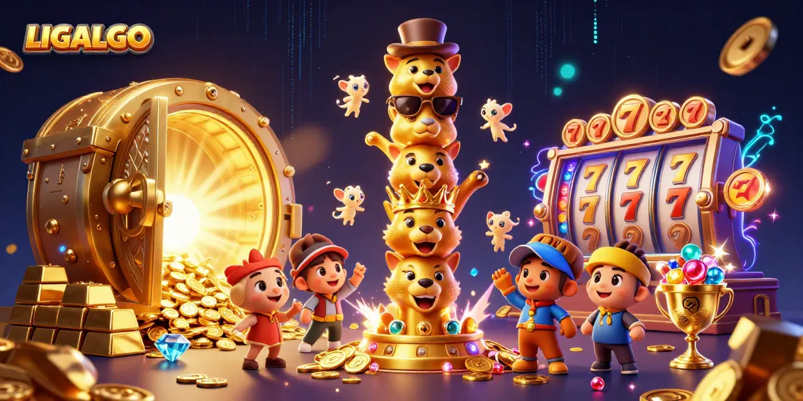 LIGALGO showcases vibrant slots with a totem pole and treasures, creating an exciting gaming atmosphere.