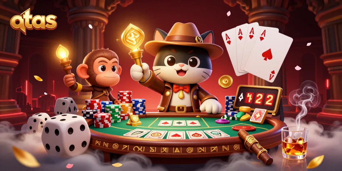 Engage in thrilling action at atas with a lucky cat uncovering a casino treasure amidst dynamic game elements.